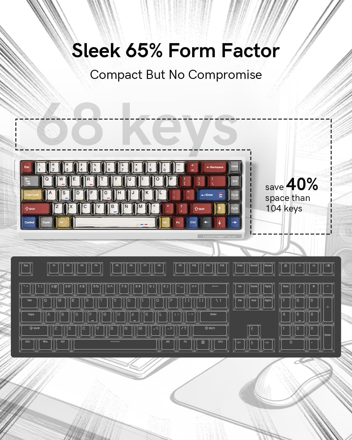 SK68 65% Wired Gaming Keyboard, Aluminum Mechanical Keyboard