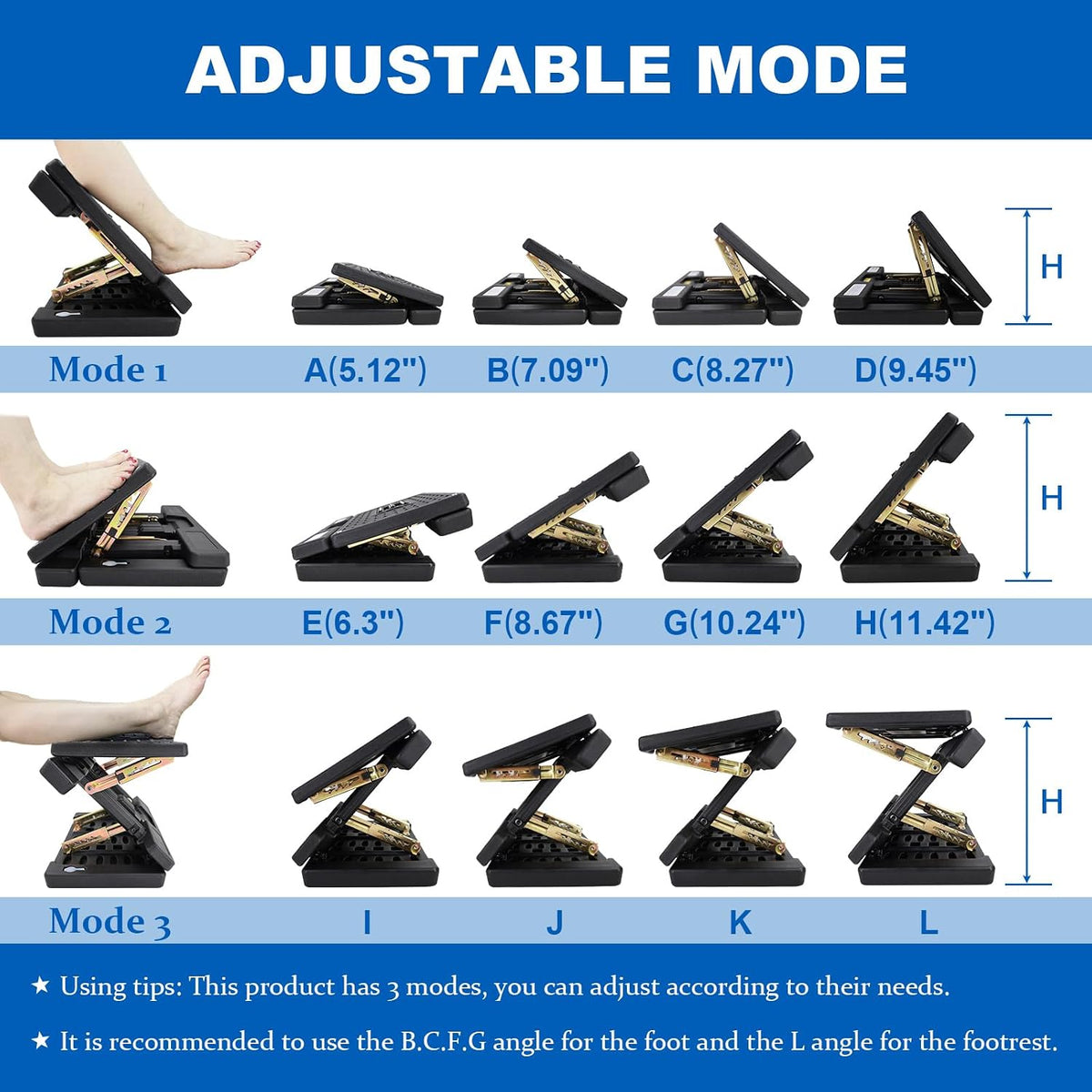 Foldable Foot Rest, Computer Foot Rest Under Desk, 12Modes Adjustable Ergonom...