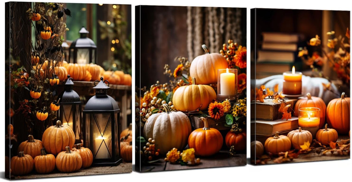 AIYISU Farmhouse Pumpkin Wall Art Fall Kitchen Dining Room Wall Decor Rustic ...