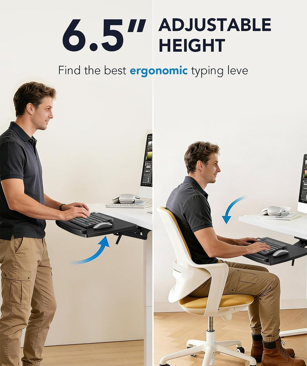 AX WABER Keyboard Tray Under Desk with Storage Drawer, Height Adjustable Keyb...