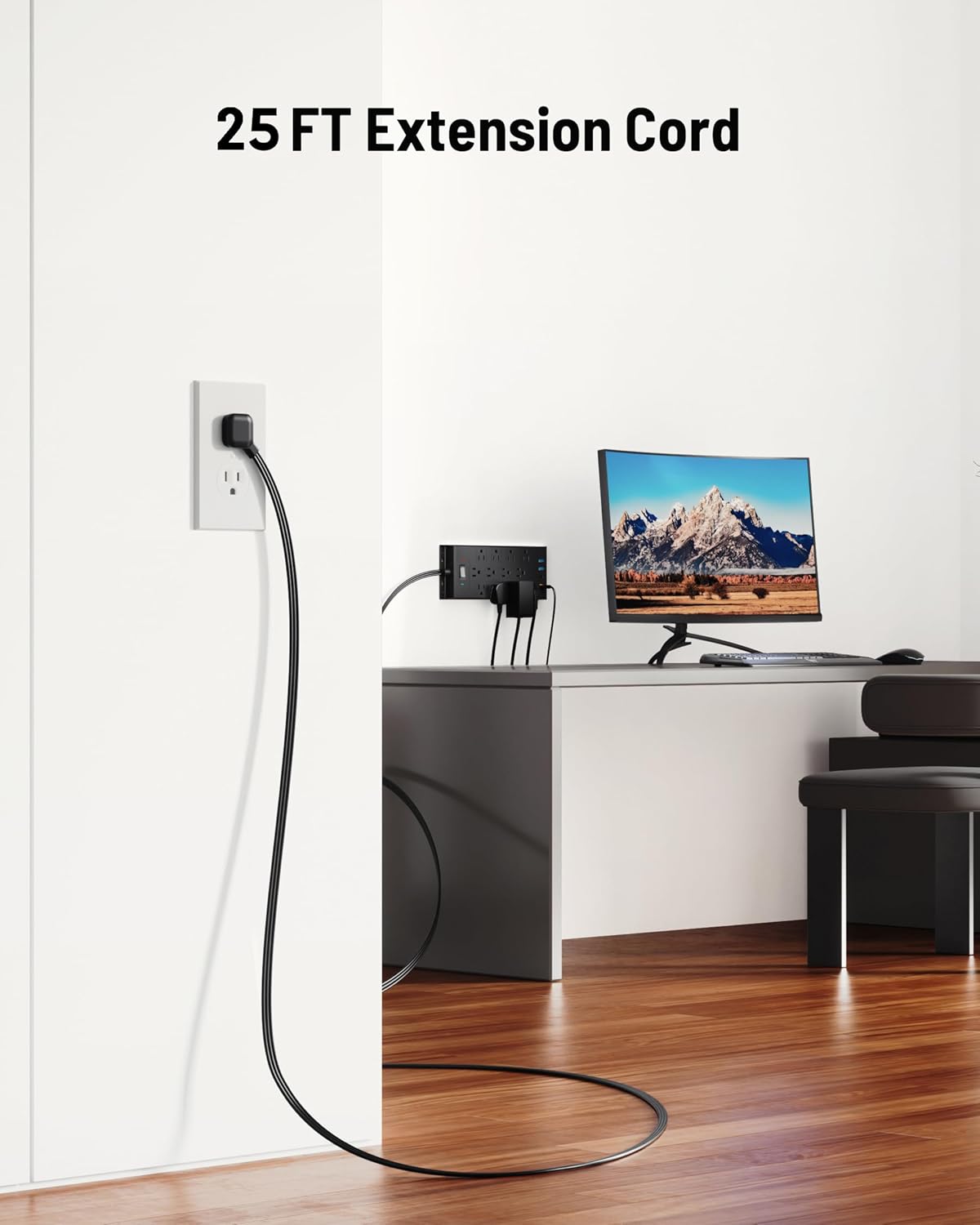Surge Protector Power Strip 4800J, LeZone 25Ft Long Extension Cord Flat Plug,...