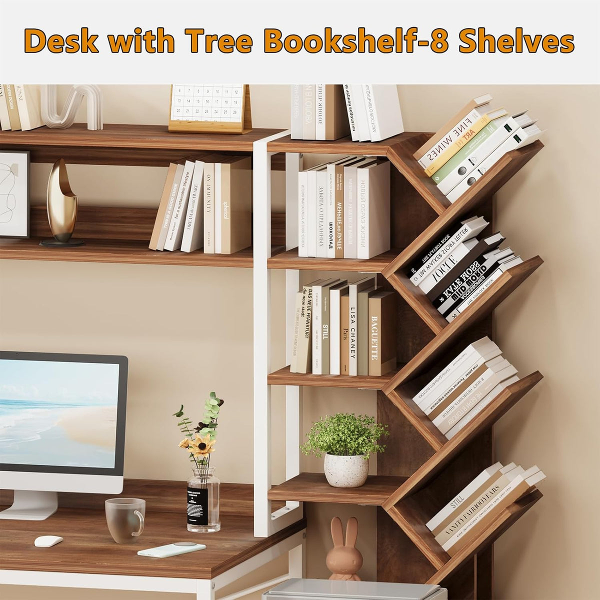 YOMILUVE 52" Computer Desk with Bookshelf, 3 Drawers & Hutch for Bedroom