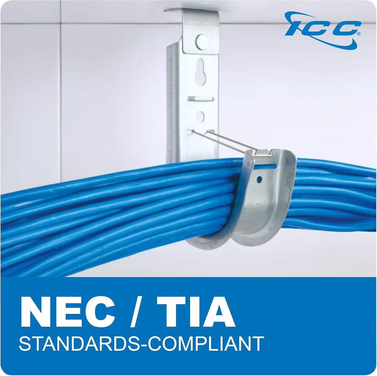 ICC 2-Inch Ceiling J Hook Cable Management Hook, Retainer Clip, 25-Pack