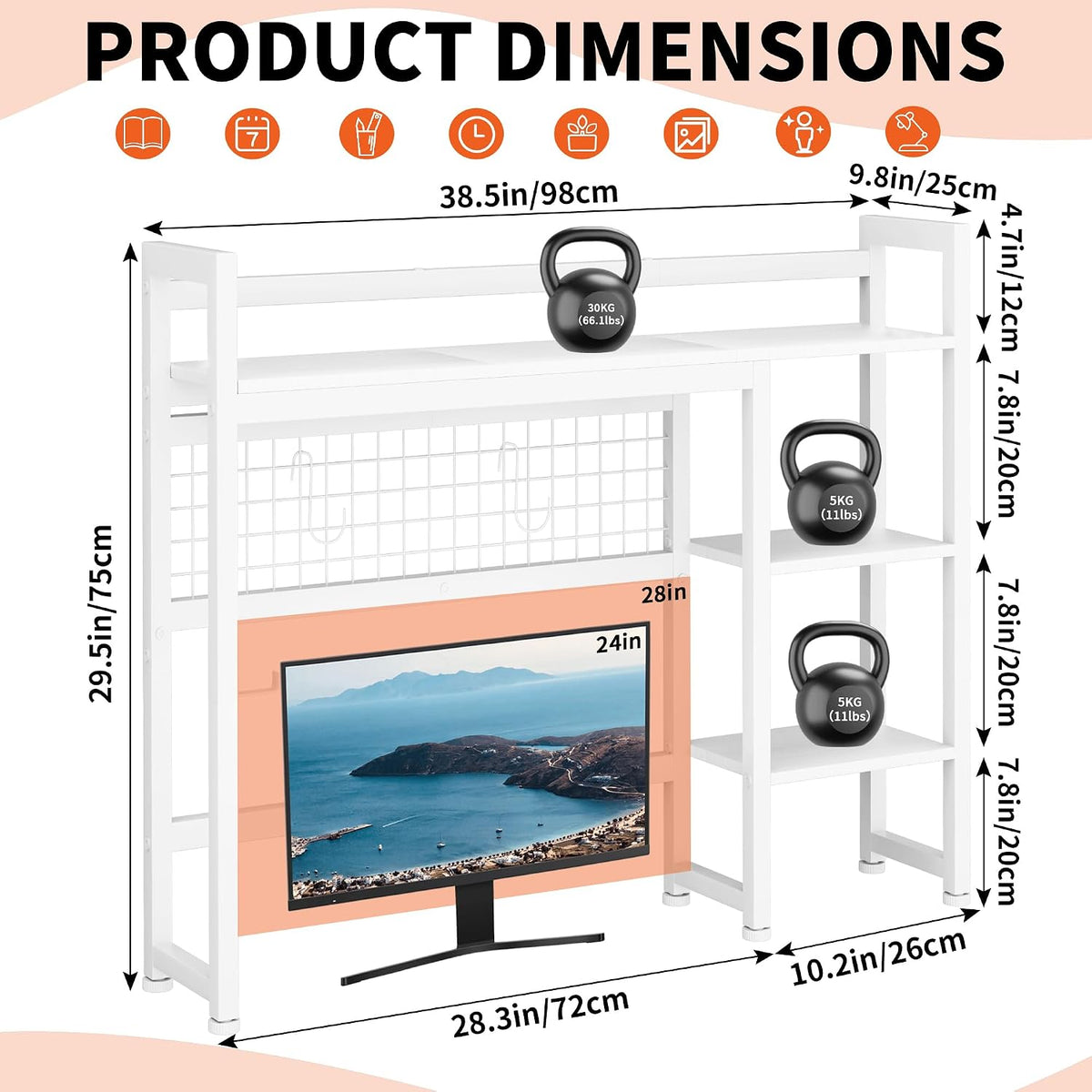 IBVIVIC Desktop Shelf, 38.5'' Desktop Organizer Shelf for Computer Mo...