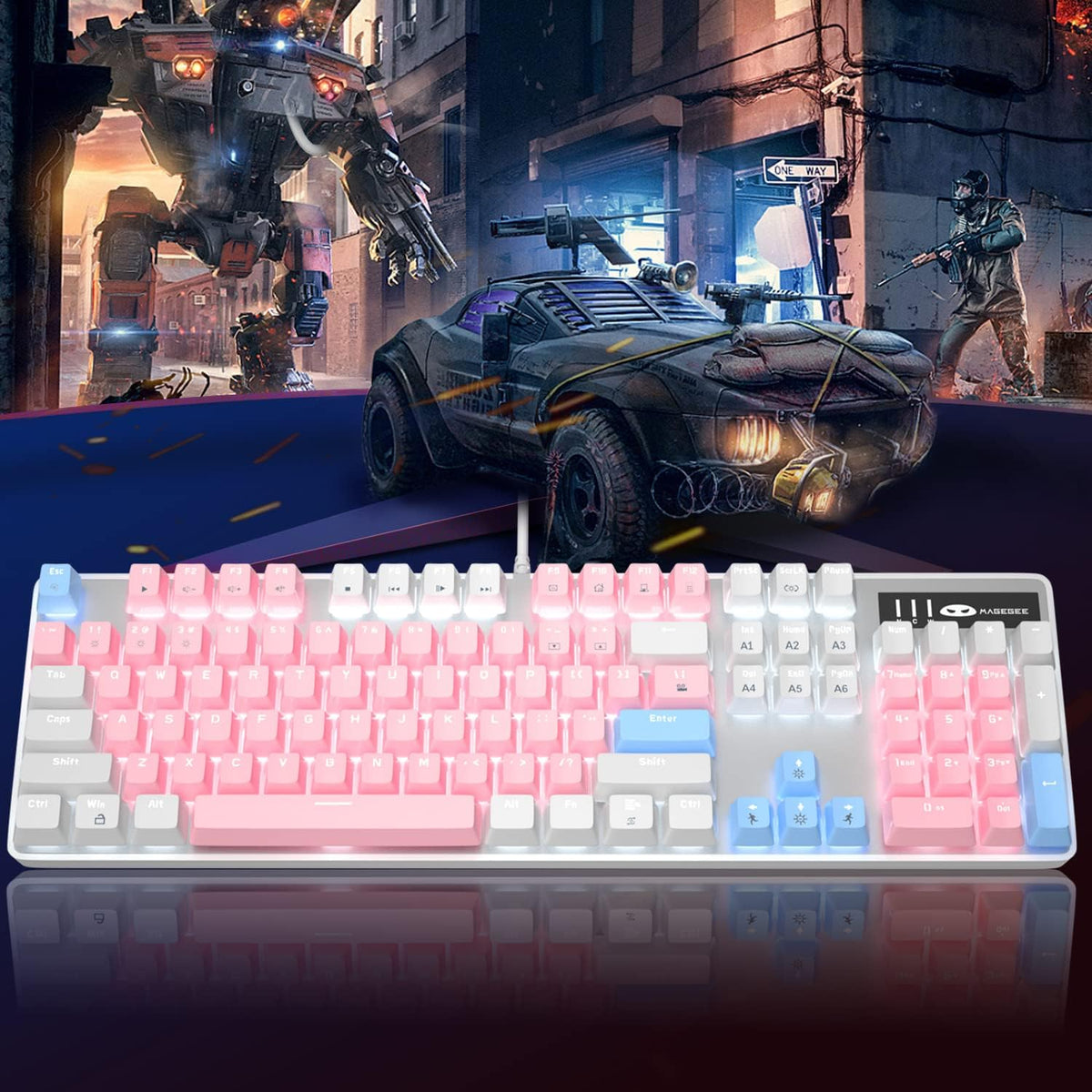 MageGee Mechanical Gaming Keyboard, New Upgraded Blue Switch 104 Keys White B...