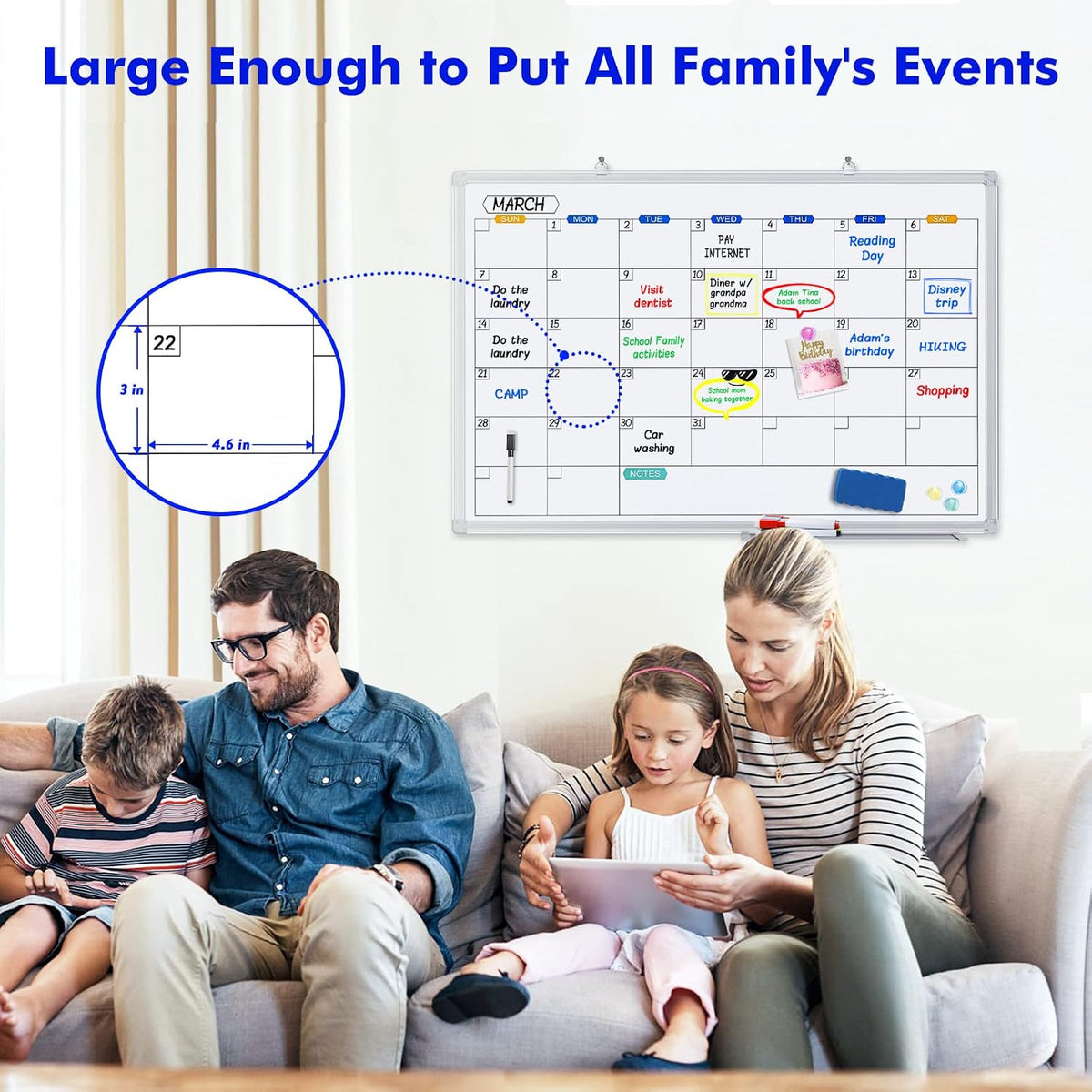White Board Calendar Dry Erase for Wall, 36" x 24" Aluminum Frame