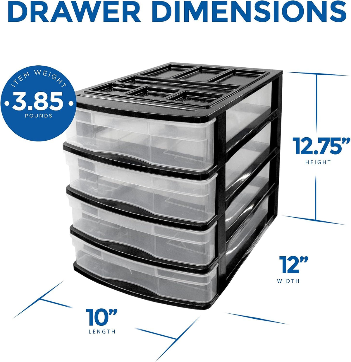 Gracious Living 4-Drawer Desktop/Countertop Storage Organizer, Black/Clear