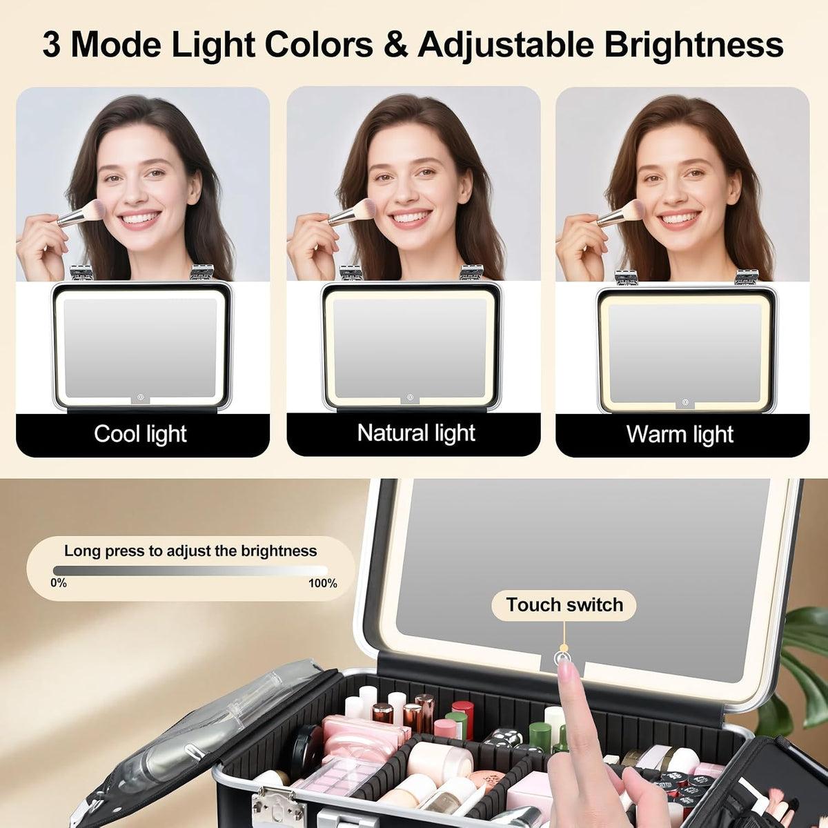 BEAUTY CASE Makeup Case with LED Mirror, 16 inch PC and Aluminum Shockproof H...