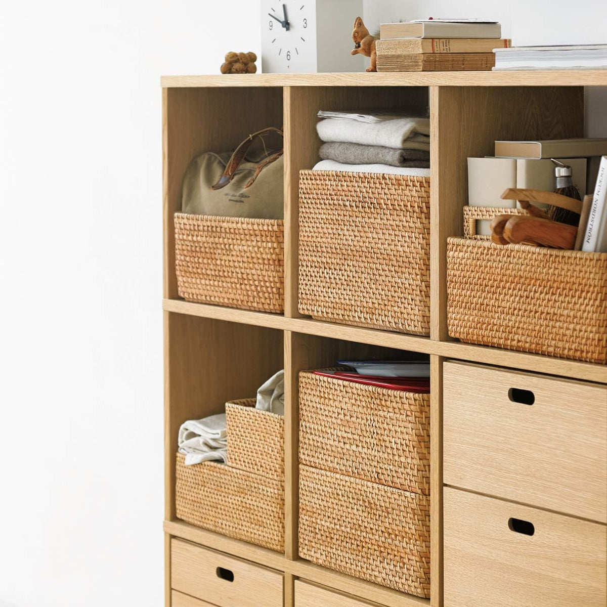 Muji Stackable Rattan Rectangular Basket, Small, 26 cm Width x 18 cm Depth x ...