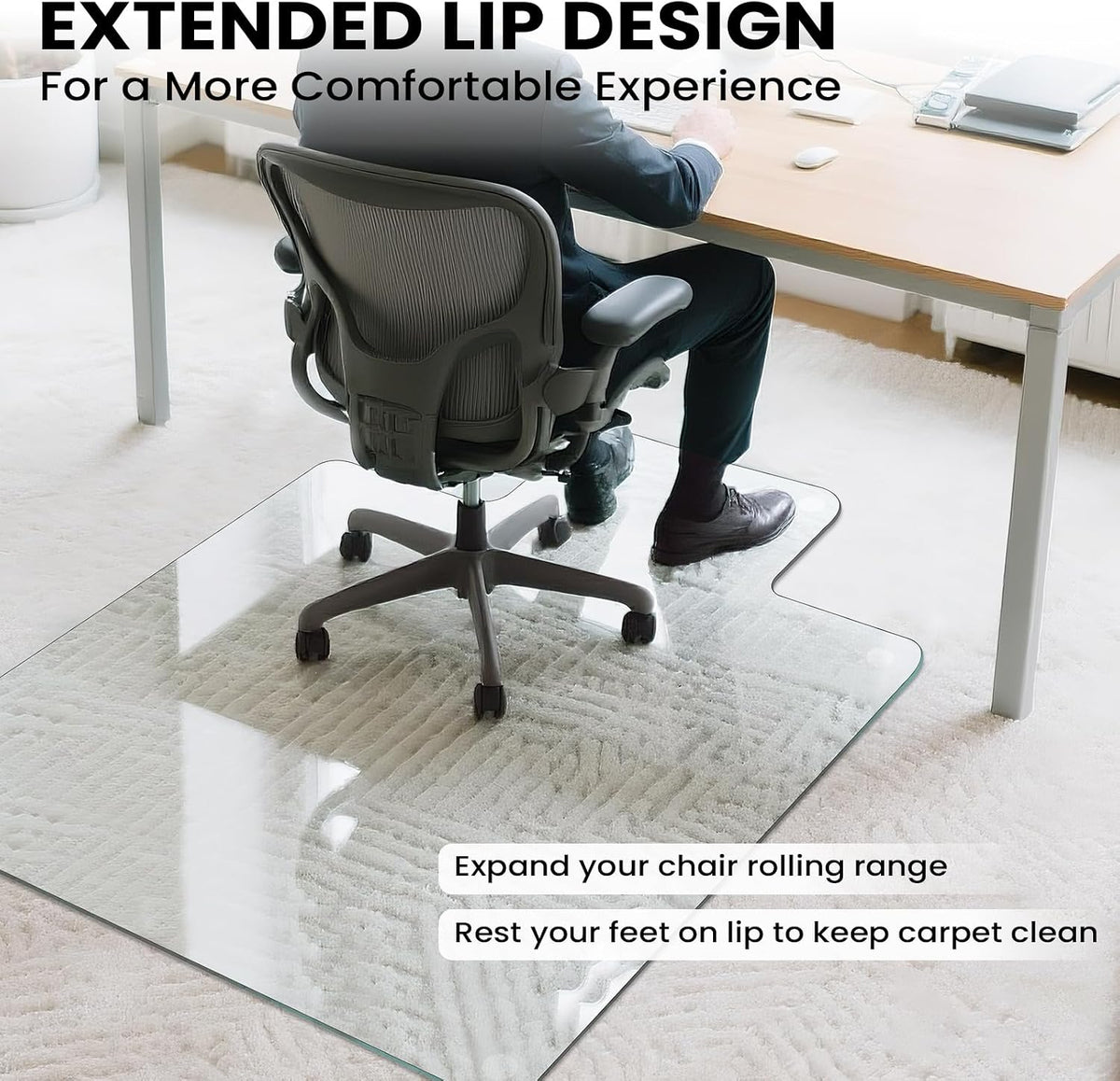 Tempered Glass Chair Mat with Lip, 36”x48” Heavy-Duty Office Floor Protector ...