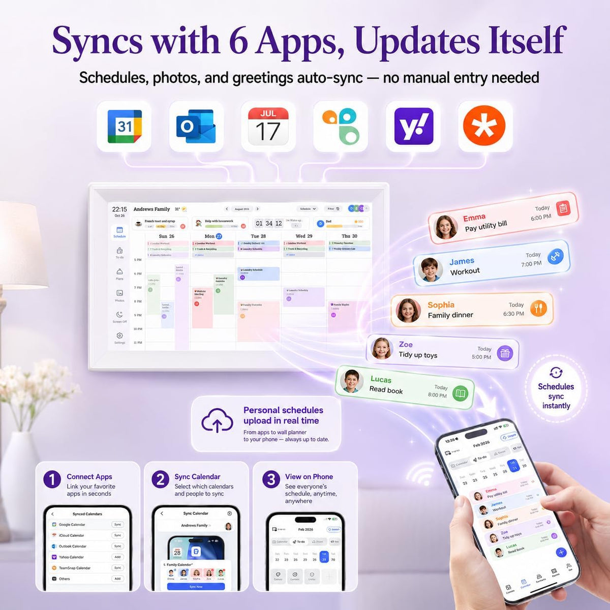 Digital Calendar Wall Touch Screen, No subscription fees,15.6 Inch