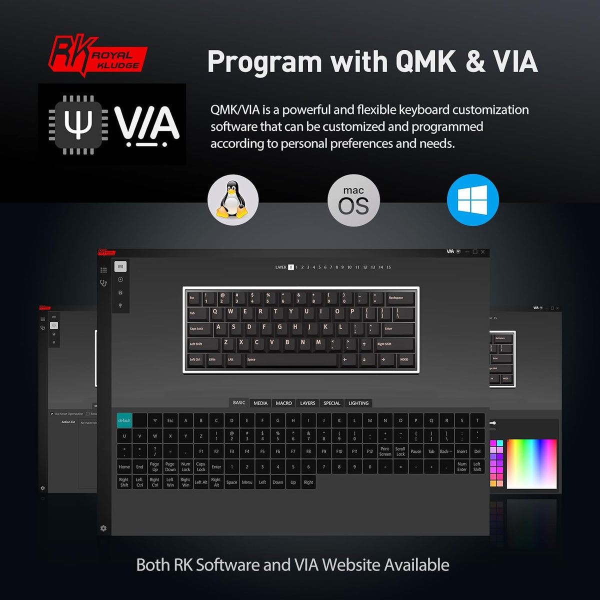 RK ROYAL KLUDGE RK61 Wired 60% Mechanical Gaming Keyboard Programmable QMK/VI...