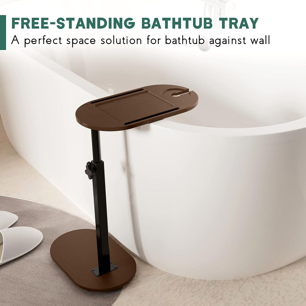 Yumkfoi Bamboo Bathtub Tray Table with Adjustable Height and Freestanding
