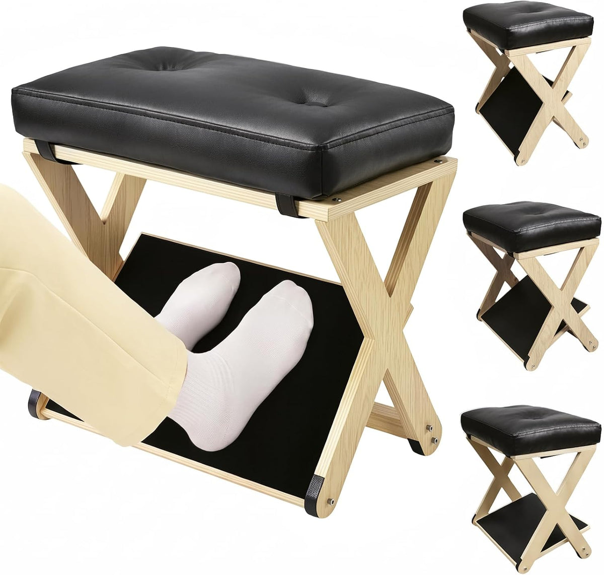 Adjustable Height Foot Rest Under Desk at Work, Solid Wood 4 Step Footrest