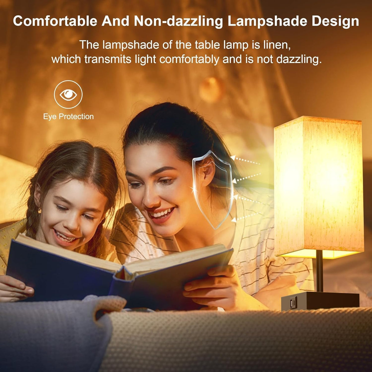 Bedside Table Lamps for Bedroom Touch Nightstand Lamp with USB C+A