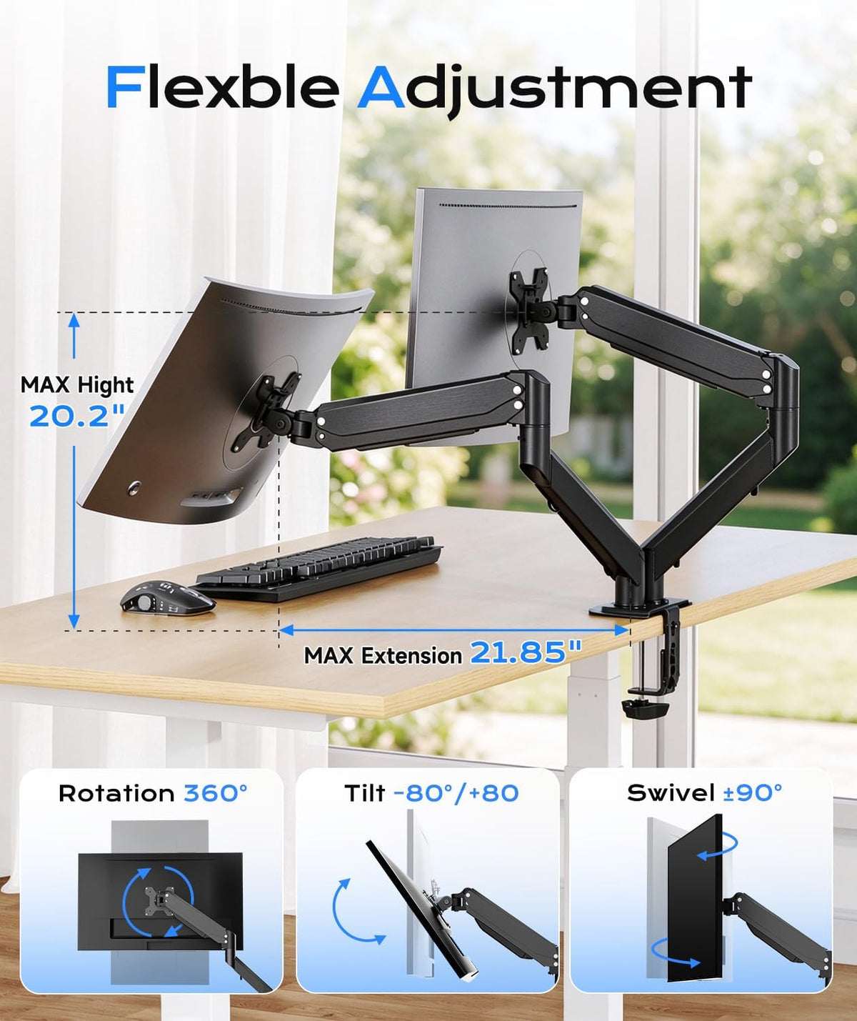 Pholiten Heavy Duty Dual Monitor Arm for 17-39" Screen, Up to 24lbs Each