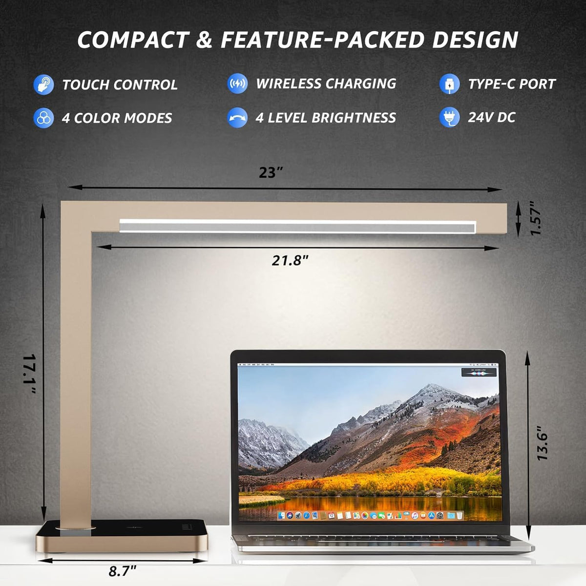 4-Pack Aluminum Desk Lamp with Charging Station,15W Table Lamp