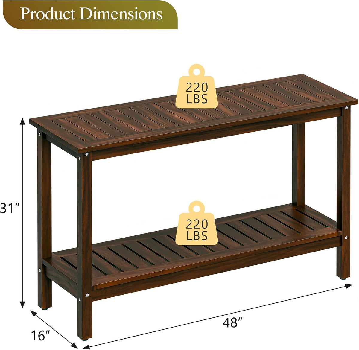 SUPER DEAL All-Weather Patio Bar Table Entry Console Table, 2-Shelf 48 inch S...