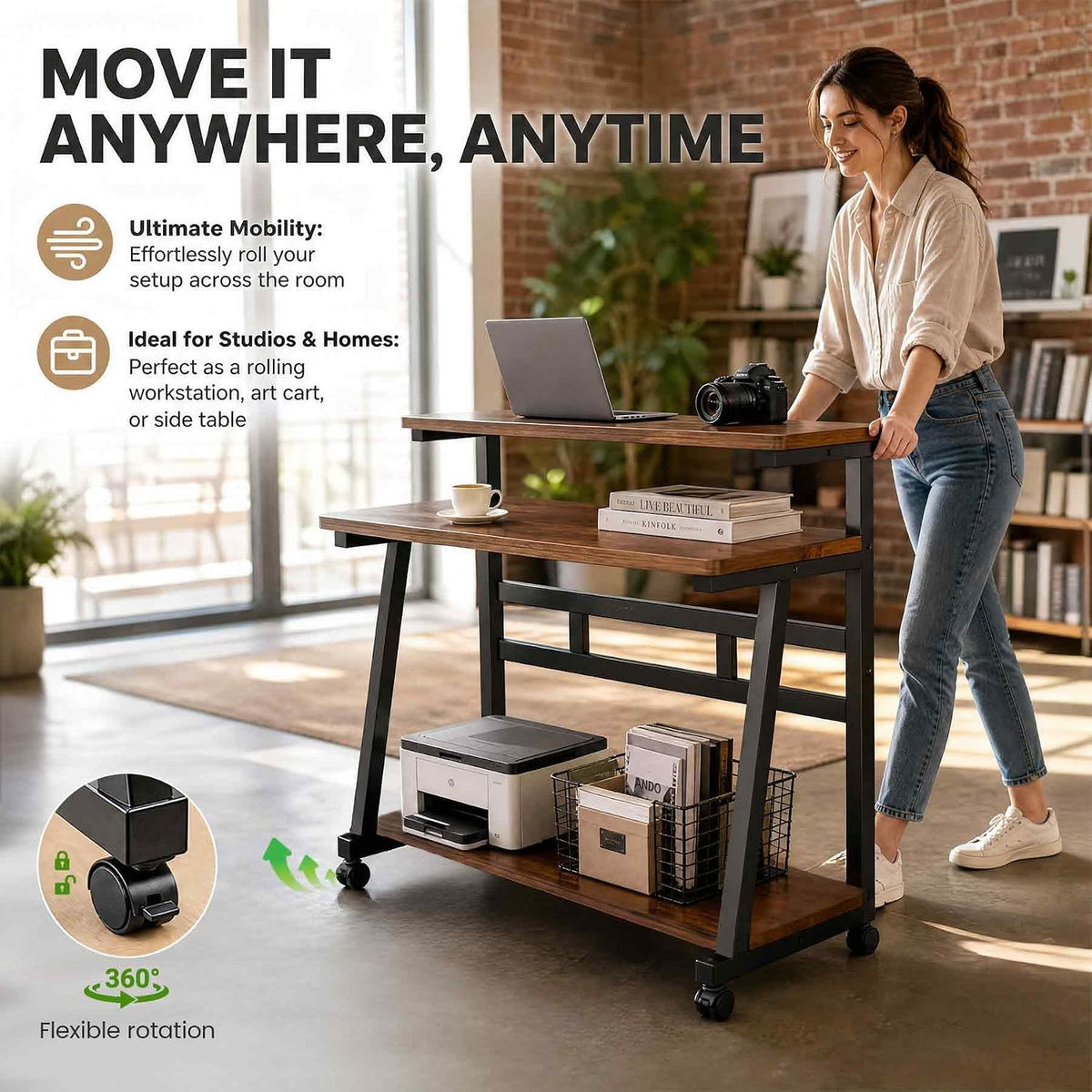 Rolling Computer Desk, 31.5 Inch Small Desks For Small Space, Portable Small ...
