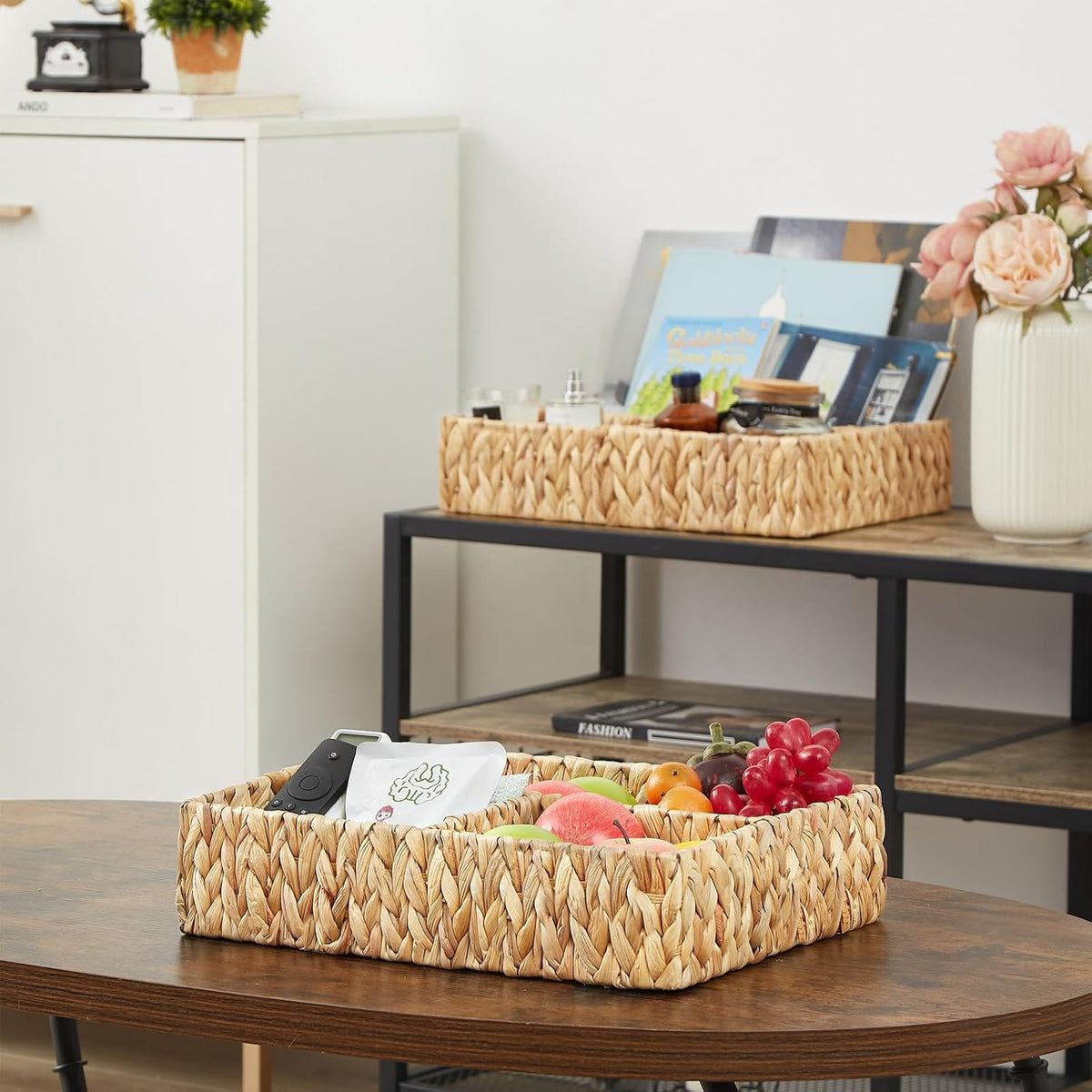 Vagusicc Wicker Divided Storage Basket, Hand-Woven Water Hyacinth Wicker Bask...