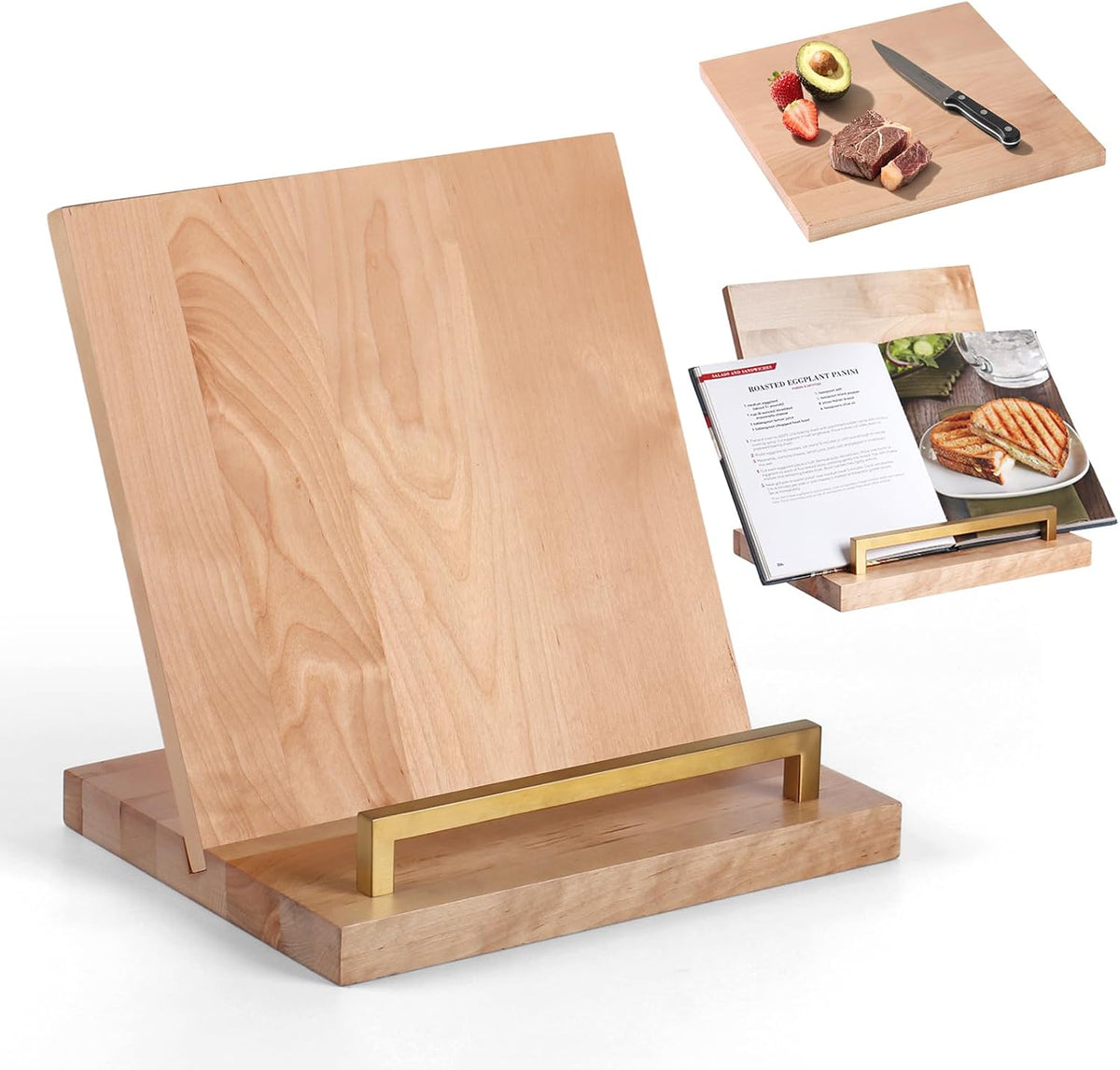 Wooden Recipe Book Holder& Kitchen Serving Tray for Kitchen Counter Decor