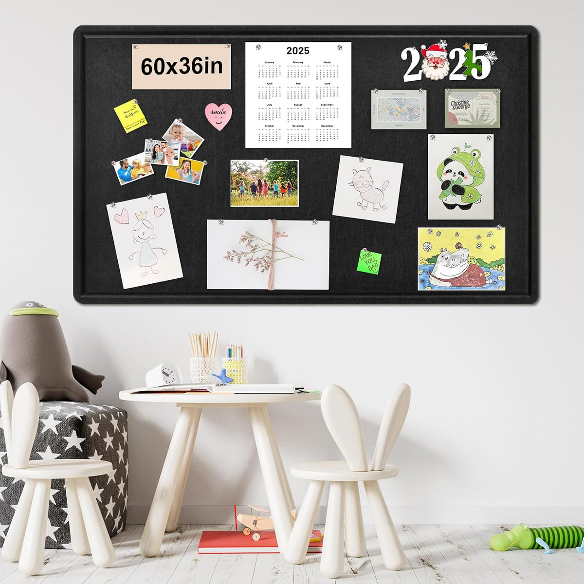 Large Bulletin Board - 60 x 36 Inches, Foldable Decorative Felt Board for Wal...