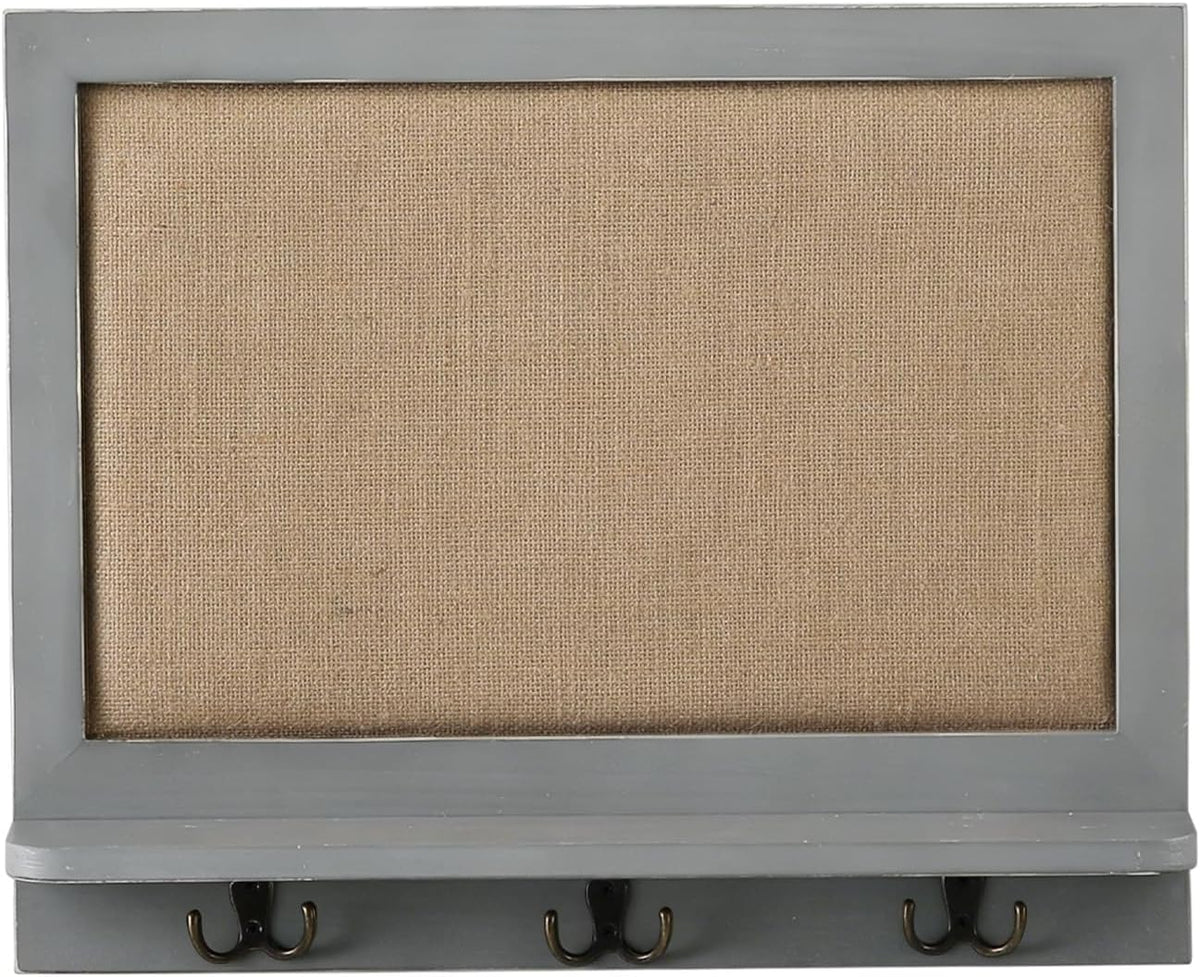 SOFE Linen Pin Board Grey Framed, Fabric Bulletin Board with Hooks