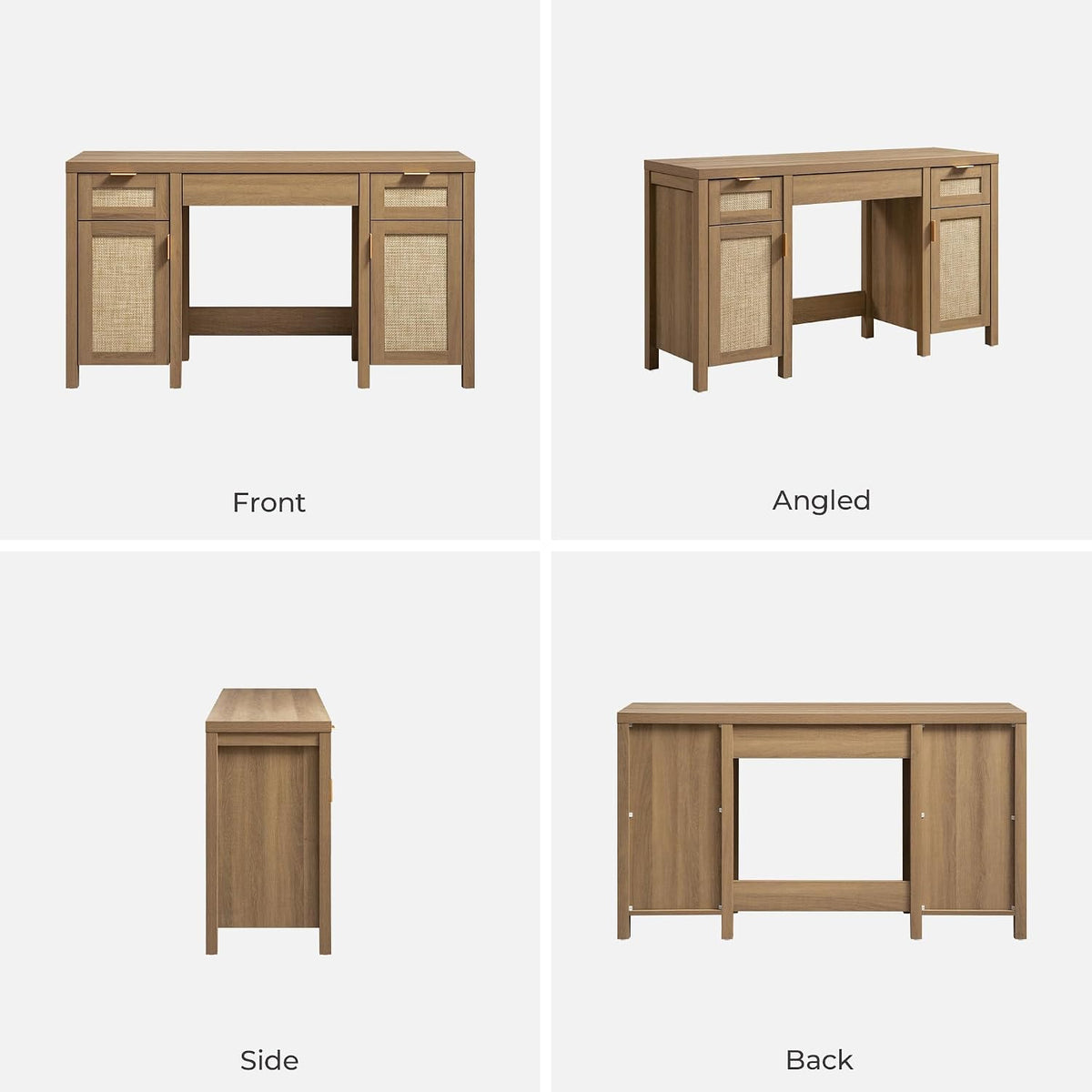 SICOTAS Rattan Vanity Home Office Desk 52" Vanity Table with 3 Drawers