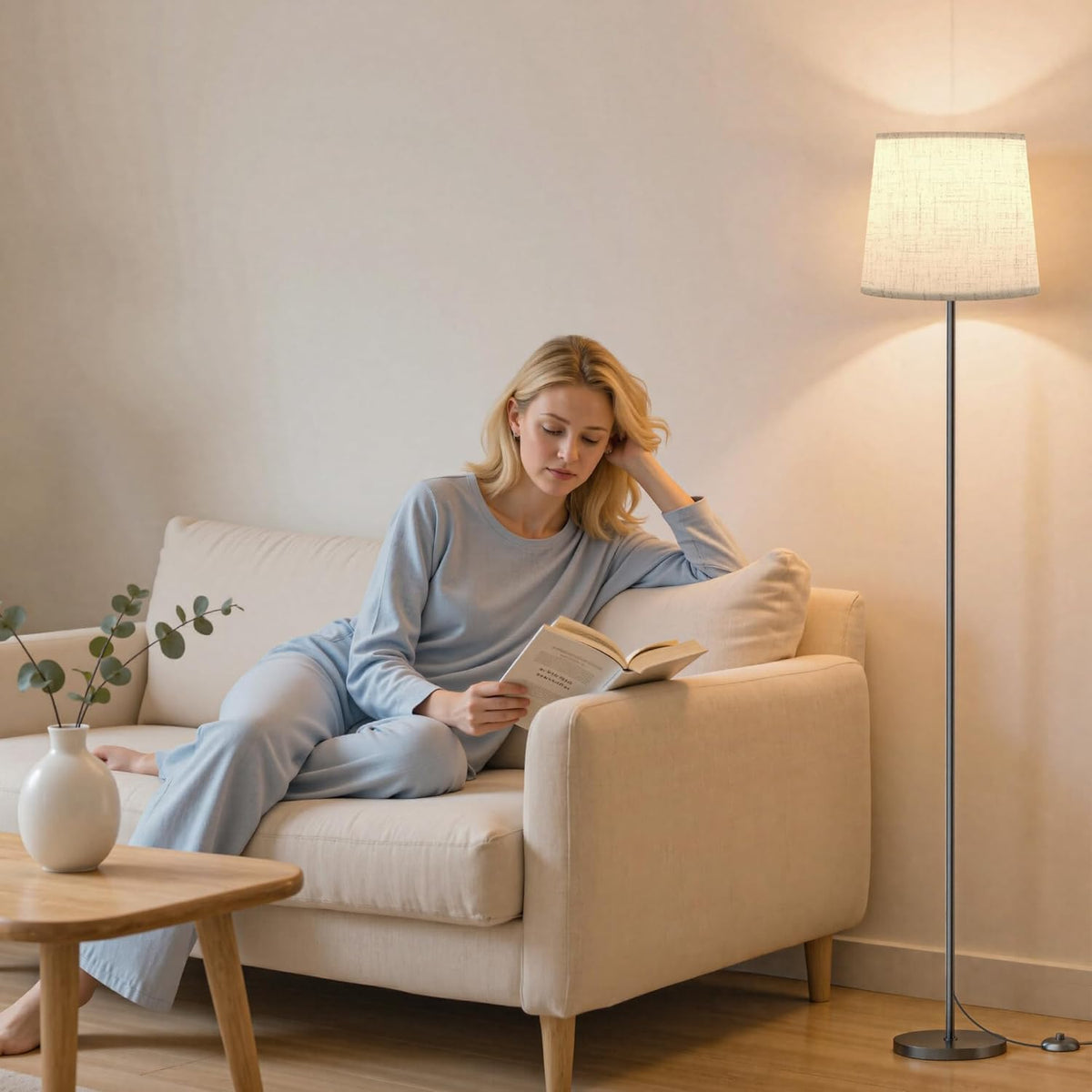 SIBRILLE Dimmable Floor Lamp with Linen Shade for Living Room