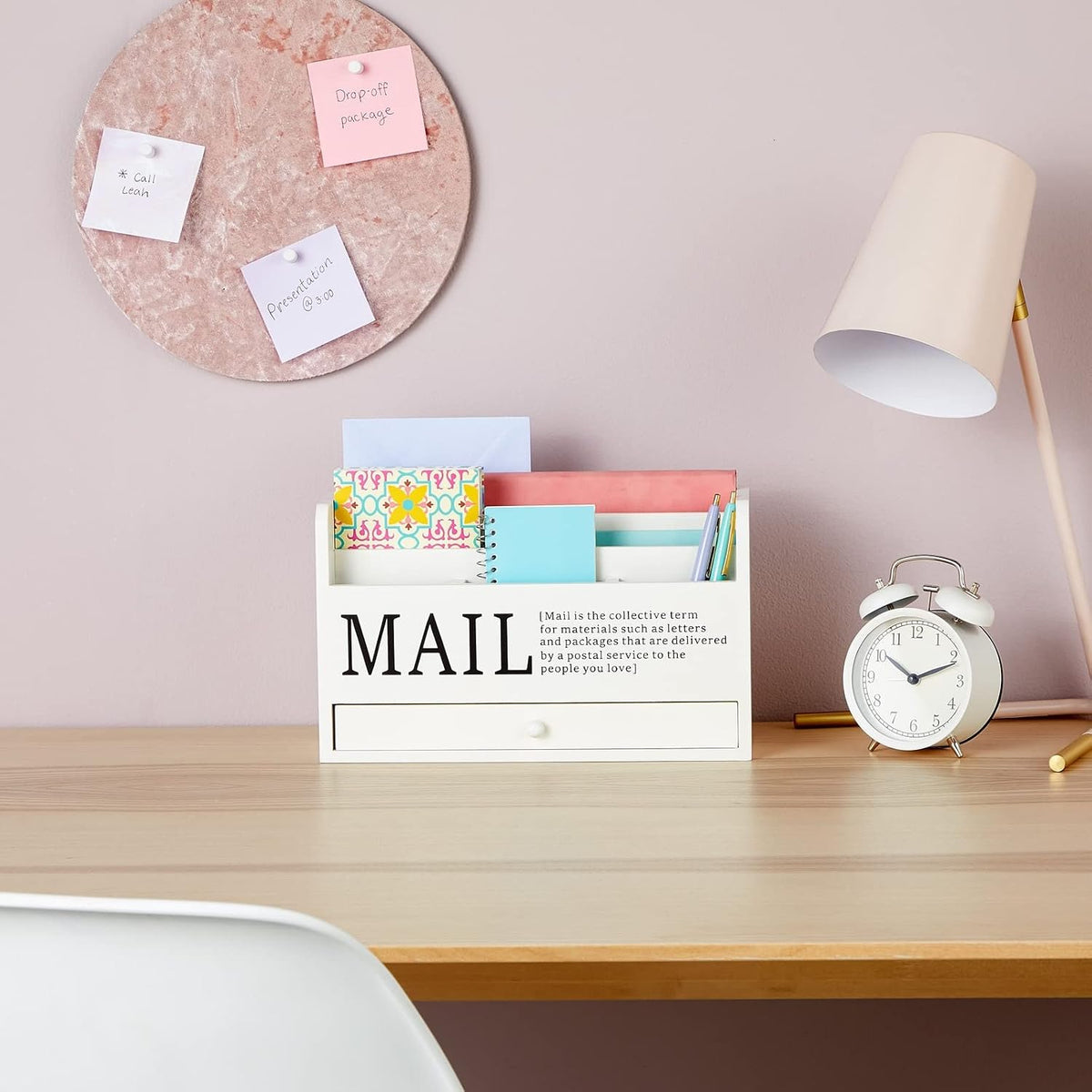 Juvale Wooden 3-Tier Countertop Mail Organizer - Desktop Organizer with Drawe...