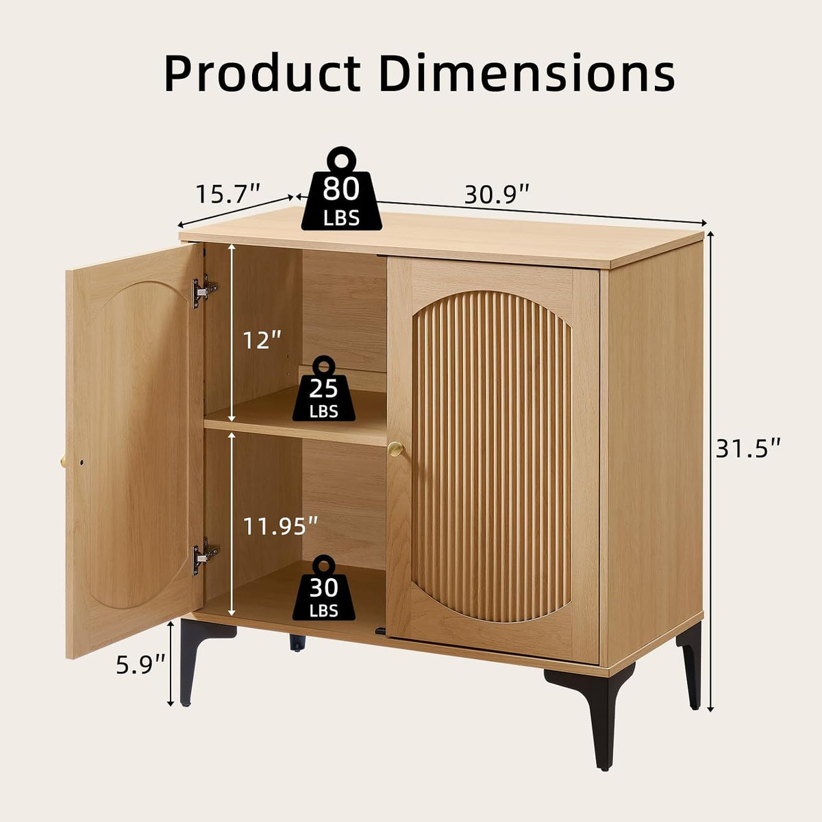92.7" Modern Arched Sideboard Buffet Cabinet with Storage,Natural