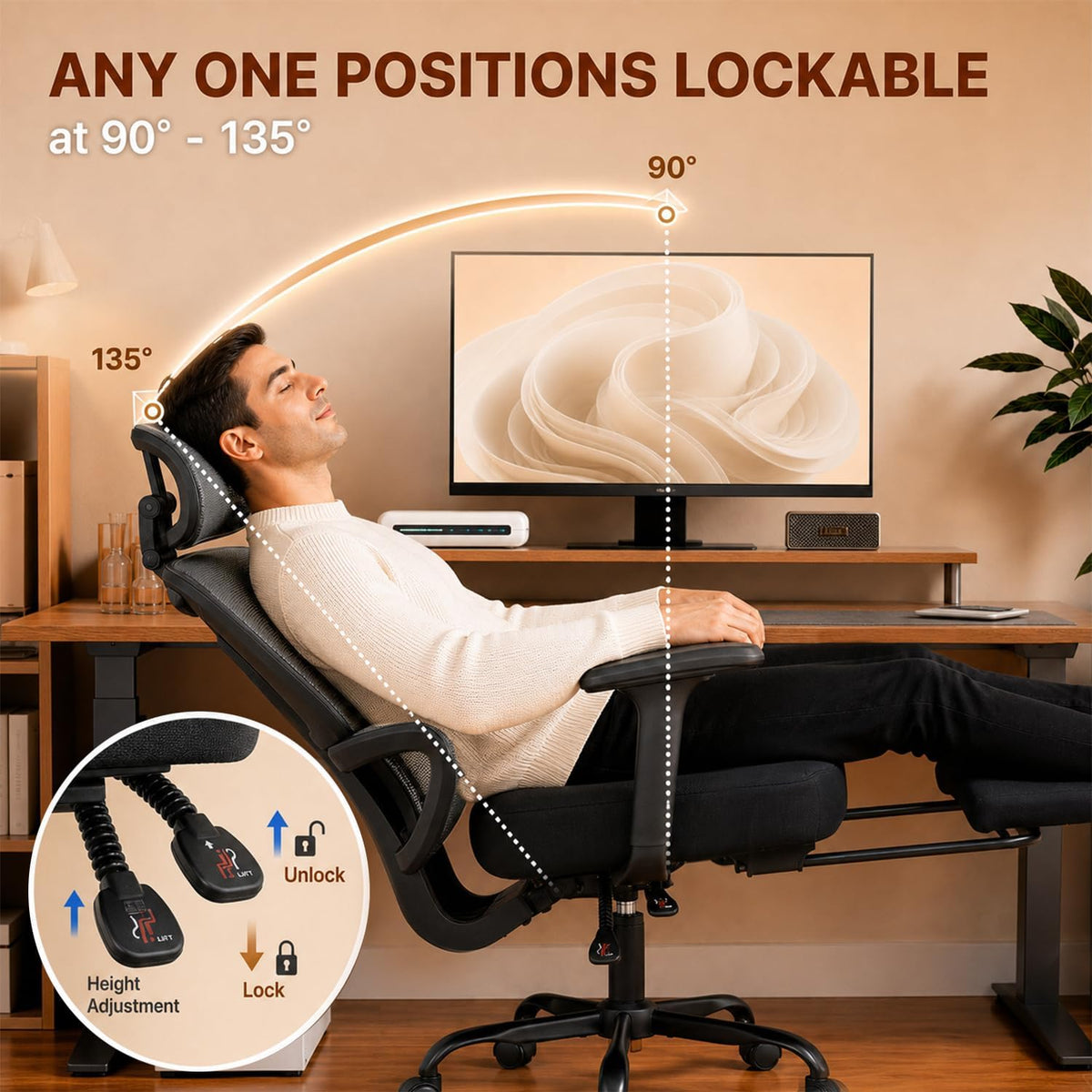 Ergonomic Office Chair with Footrest - High Mesh Back Computer Desk Chair