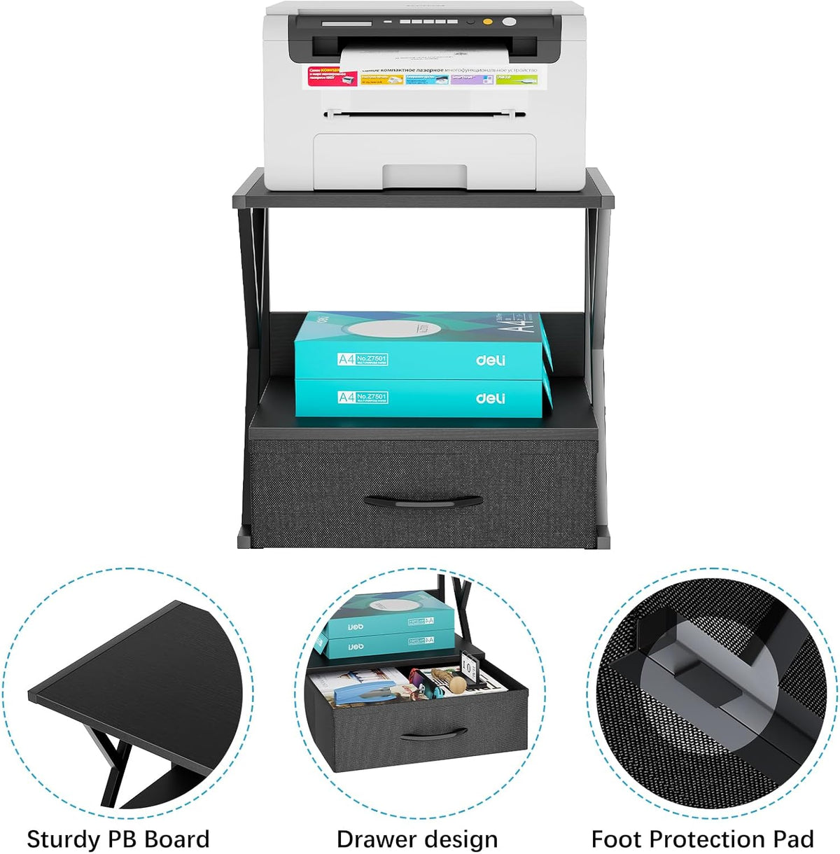 aboxoo Printer Stand for Desk with Storage Drawer, 2 Tier Desktop Or Under De...