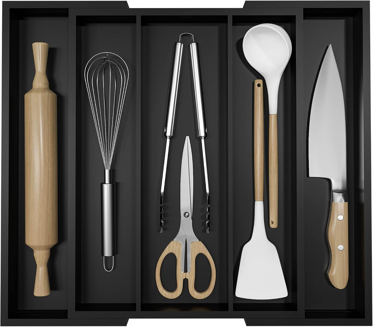 Kitchen Utensil Organizer Silverware Tray - Bamboo Flatware Organizer Expanda...