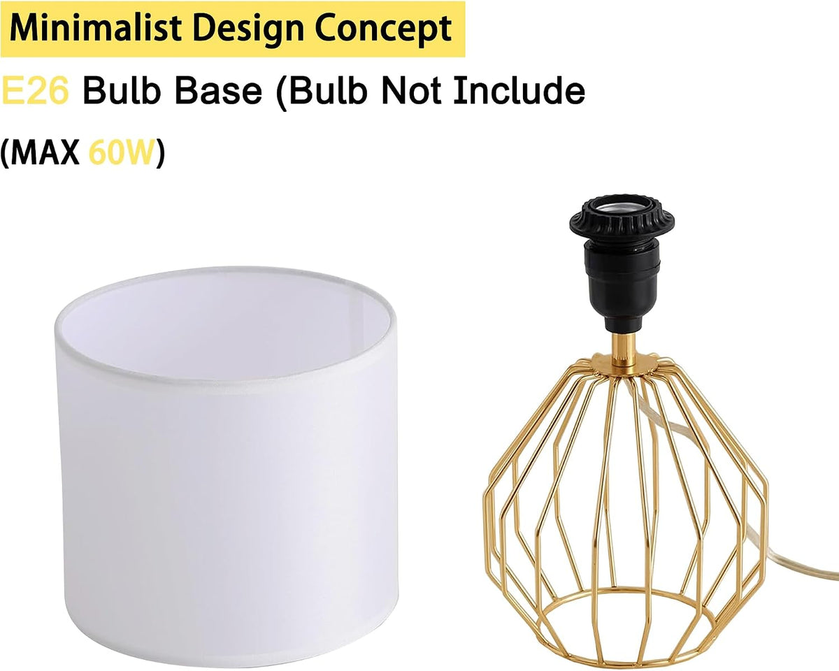 Small Gold Table Lamps, Set of 2 Bedside Nightstand Lamps with White Fabric S...