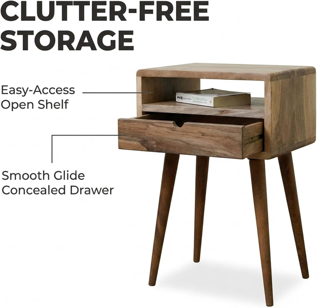 Ultimate Premium Products Mid Century Nightstand with Drawer Solid Walnut Bed...