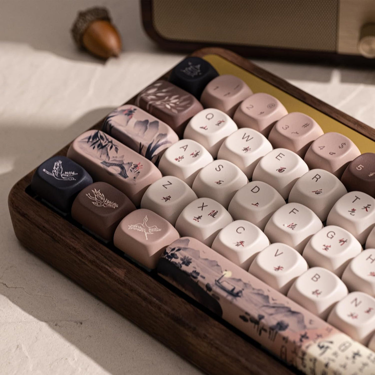 Akko Mechanical Gaming Keyboard with Walnut Wooden Case, MU01 Mountain Seclus...