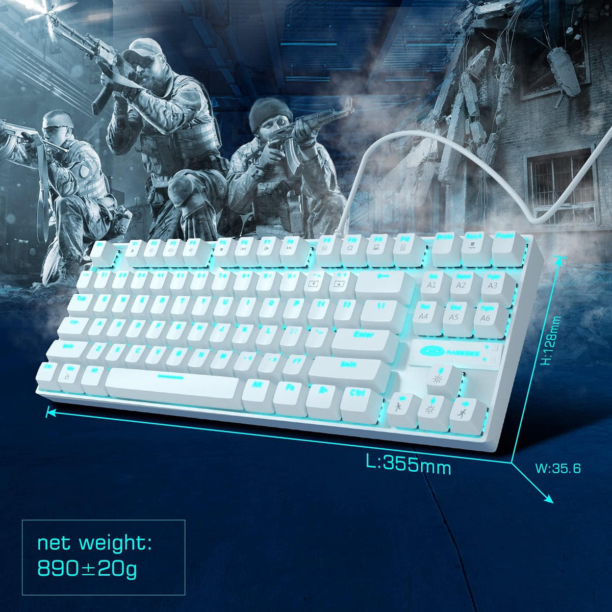 MageGee Mechanical Gaming Keyboard with Blue Switch, Compact 87 Keys Wired Co...