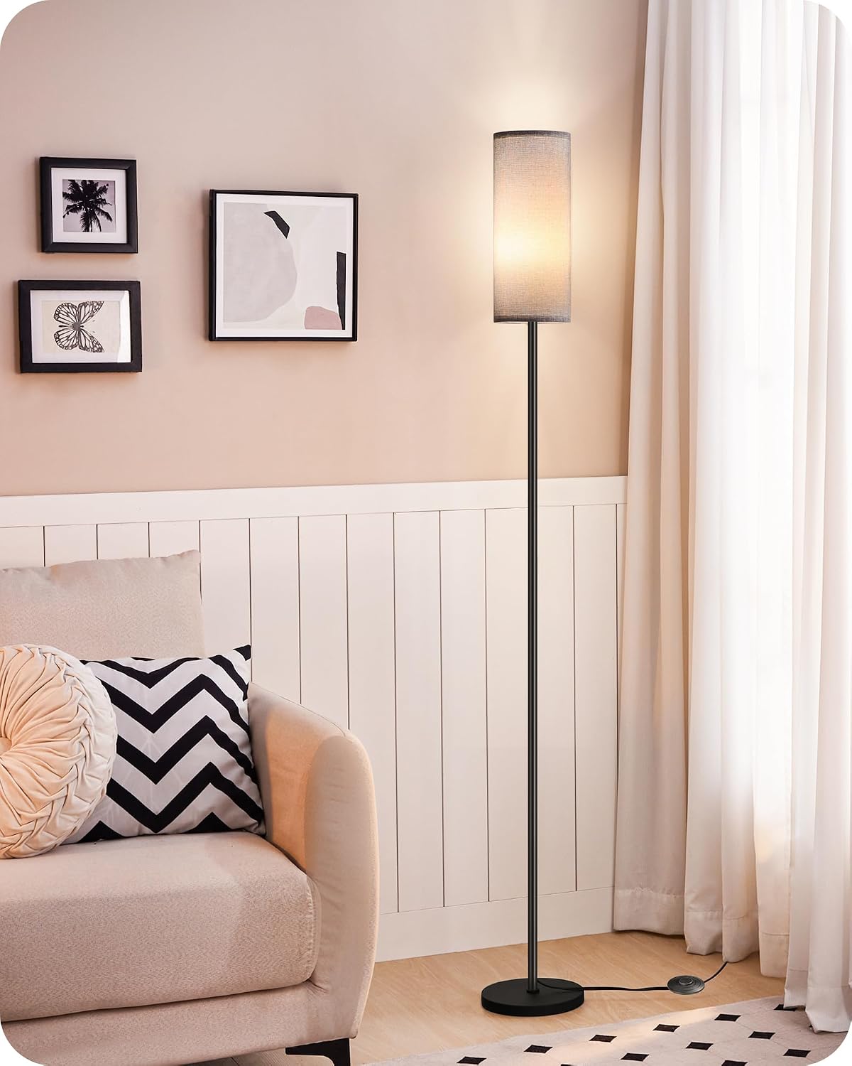 Dimmable Gray Floor Lamp for Living Room with Remote and Foot Switch, Corner ...