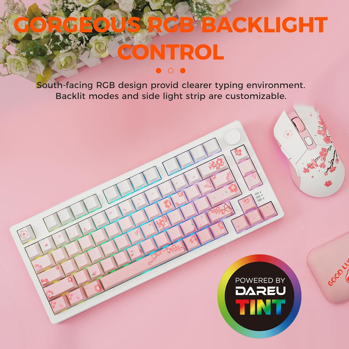 DAREU EK75PRO Sakura Pink 75% Wireless Mechanical Gaming Keyboard with Knob