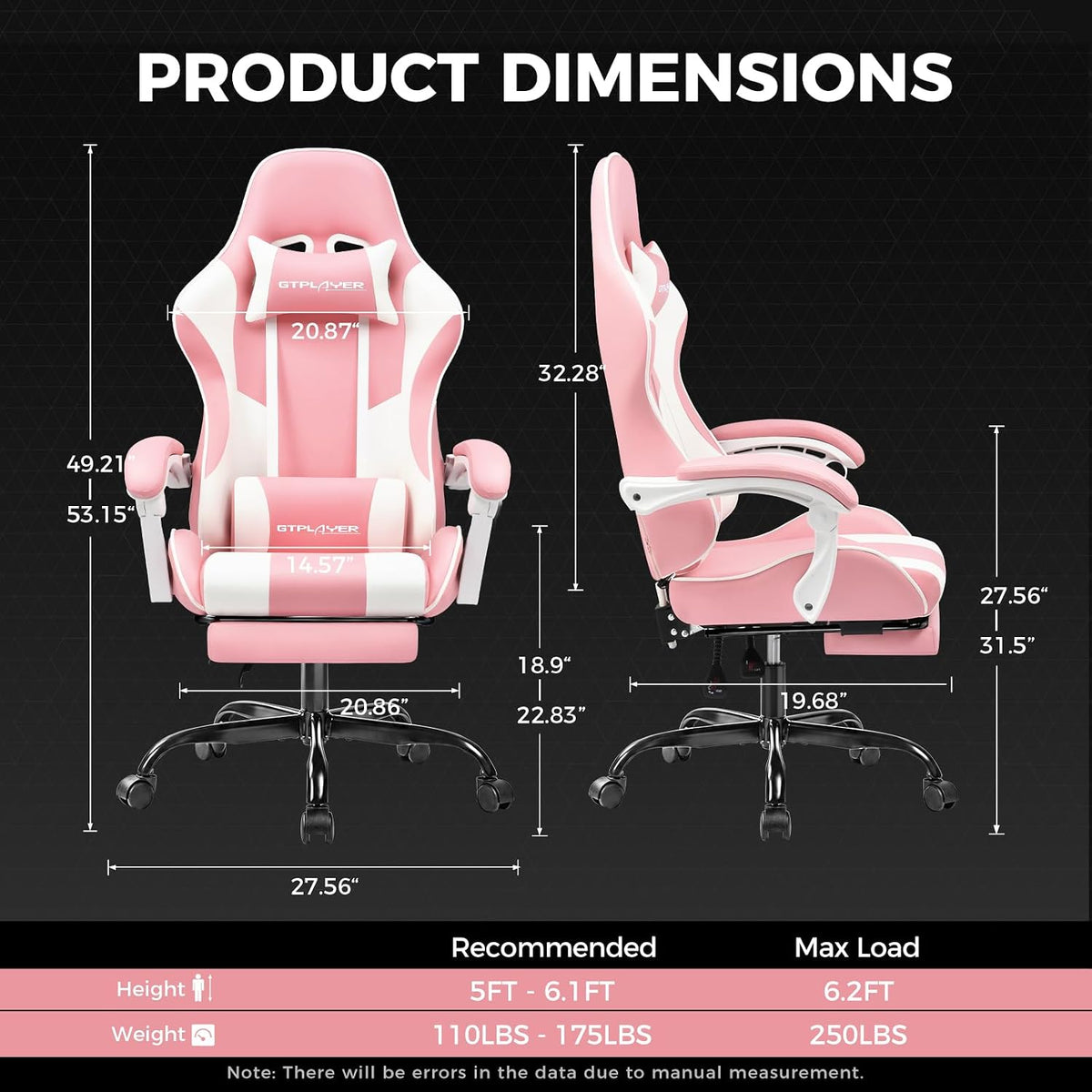GTPLAYER Gaming Chair, Computer Chair with Footrest and Lumbar Support, Heigh...