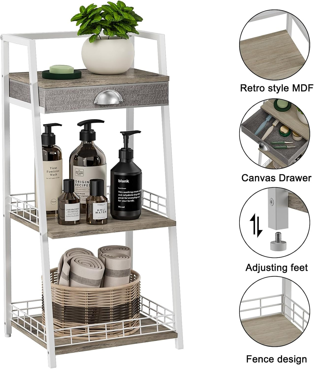 keomaisyto 3-Tier Small Bathroom Shelves with Drawer, Floor Storage Shelf, Sm...