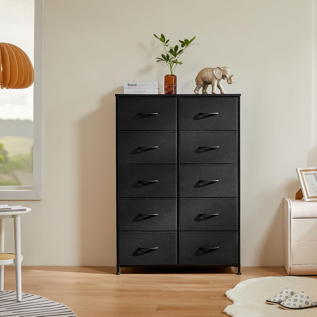 DUMOS 10 Drawer Tall Dresser for Bedroom & Living Room, Black