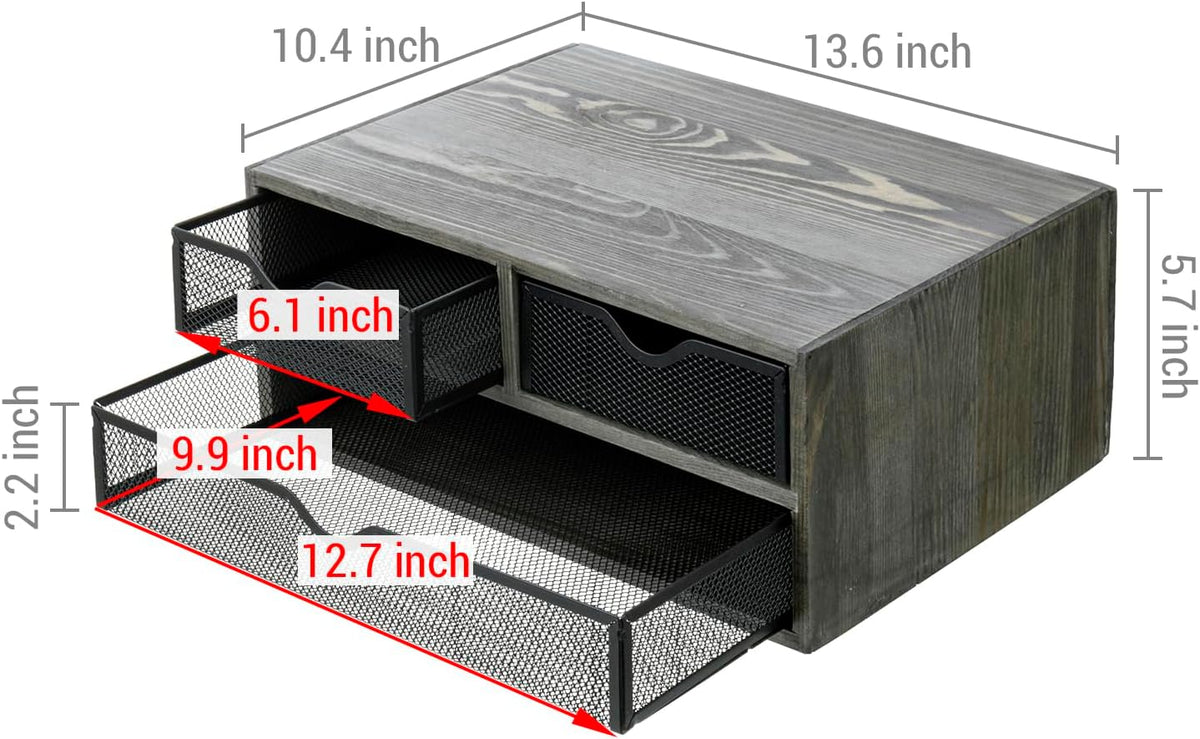 MyGift Vintage Weathered Gray Solid Wood Desktop Organizer Box with 3 Removab...