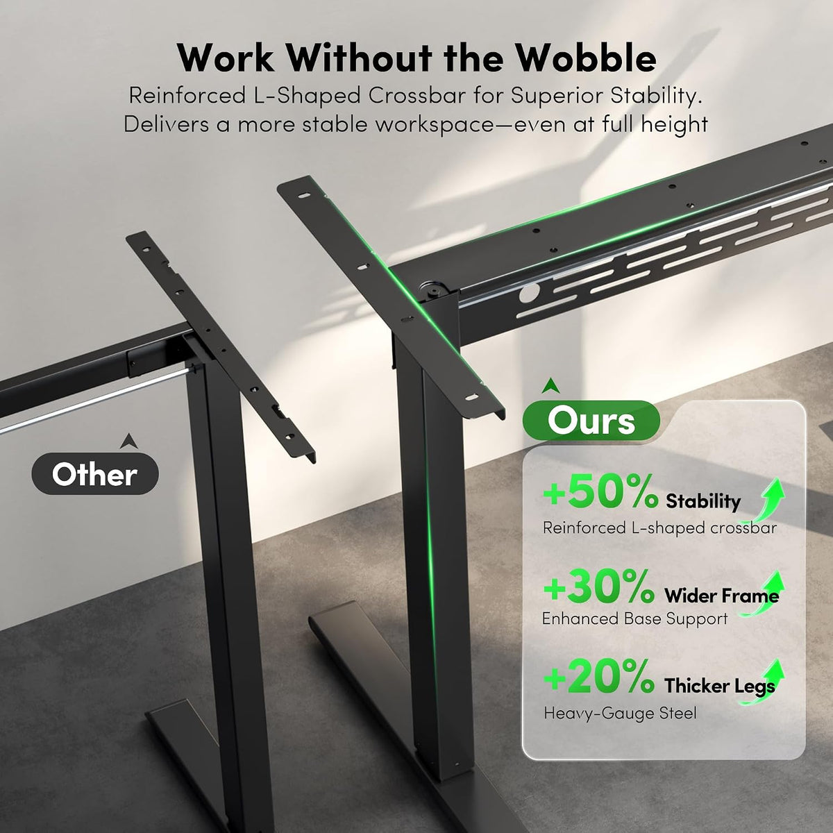 FEZIBO Electric Standing Desk with L-Shaped Crossbar & Cable Management S...