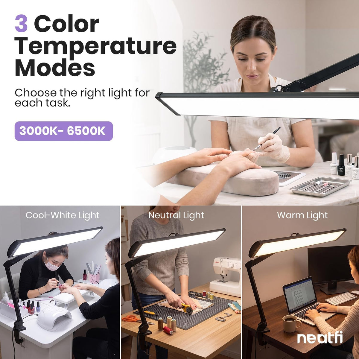Neatfi Pro 4500 Lumens 50W LED Task Lamp with Clamp, CRI 95, CCT (Black-7)