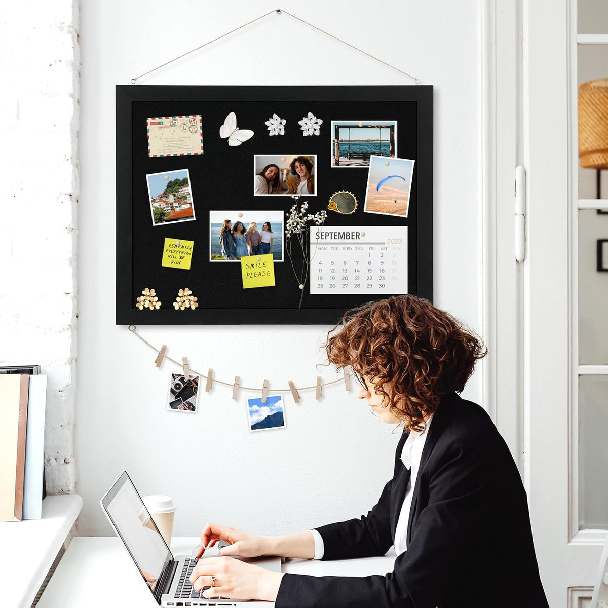 Double-Sided Wood Framed Cork Board with Linen, 24" x 18"(Black)