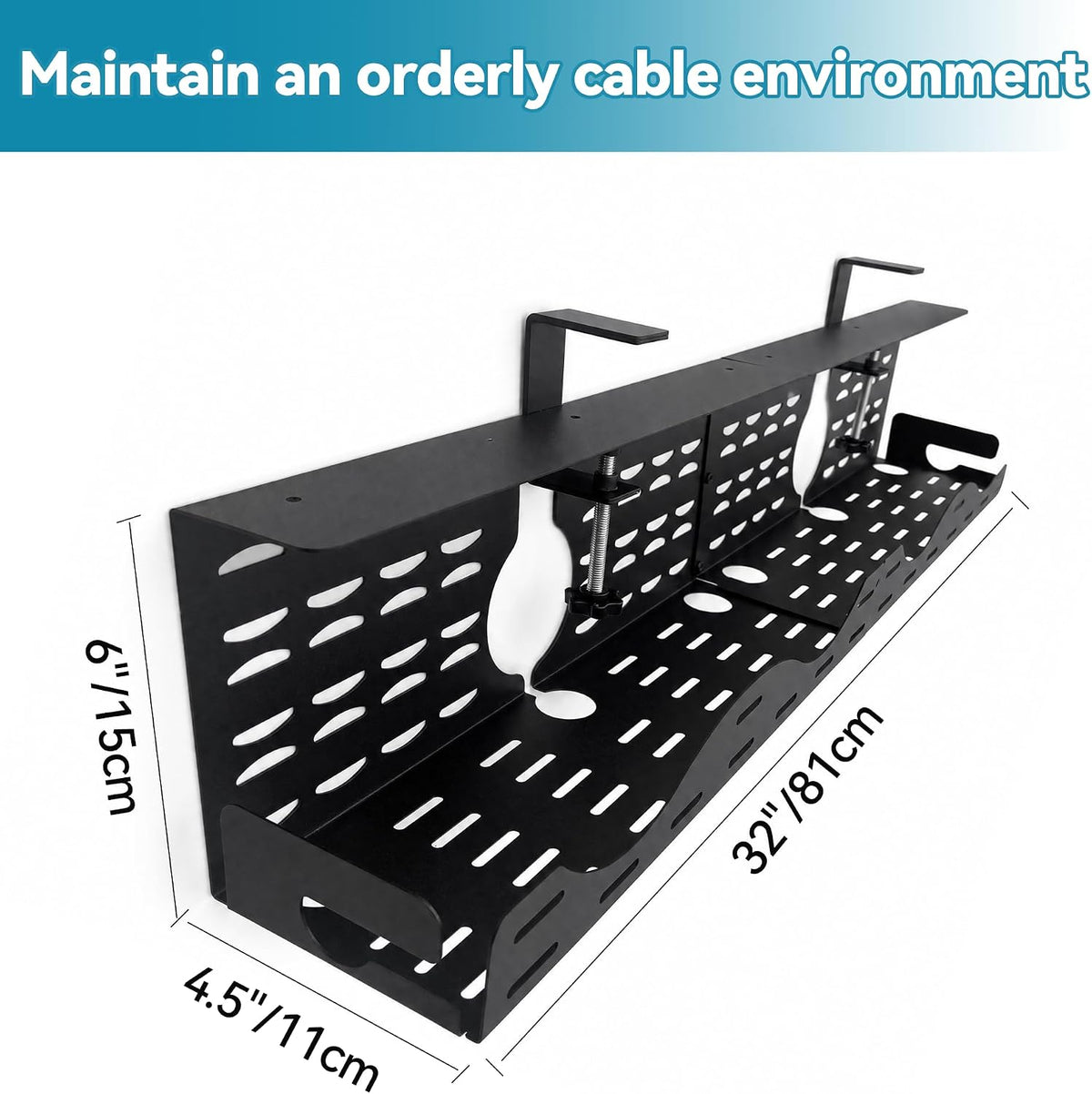 Under Desk Cable Management Tray, Expandable Metal Organizer