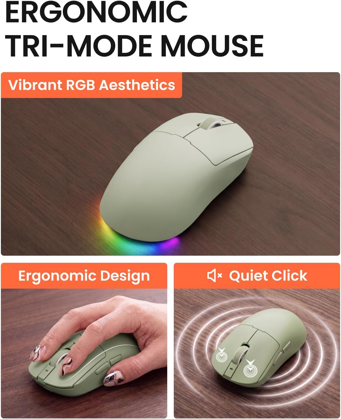 Wireless Keyboard and Mouse Combo, Dual Wrist Rest, Tri-Mode Typewriter