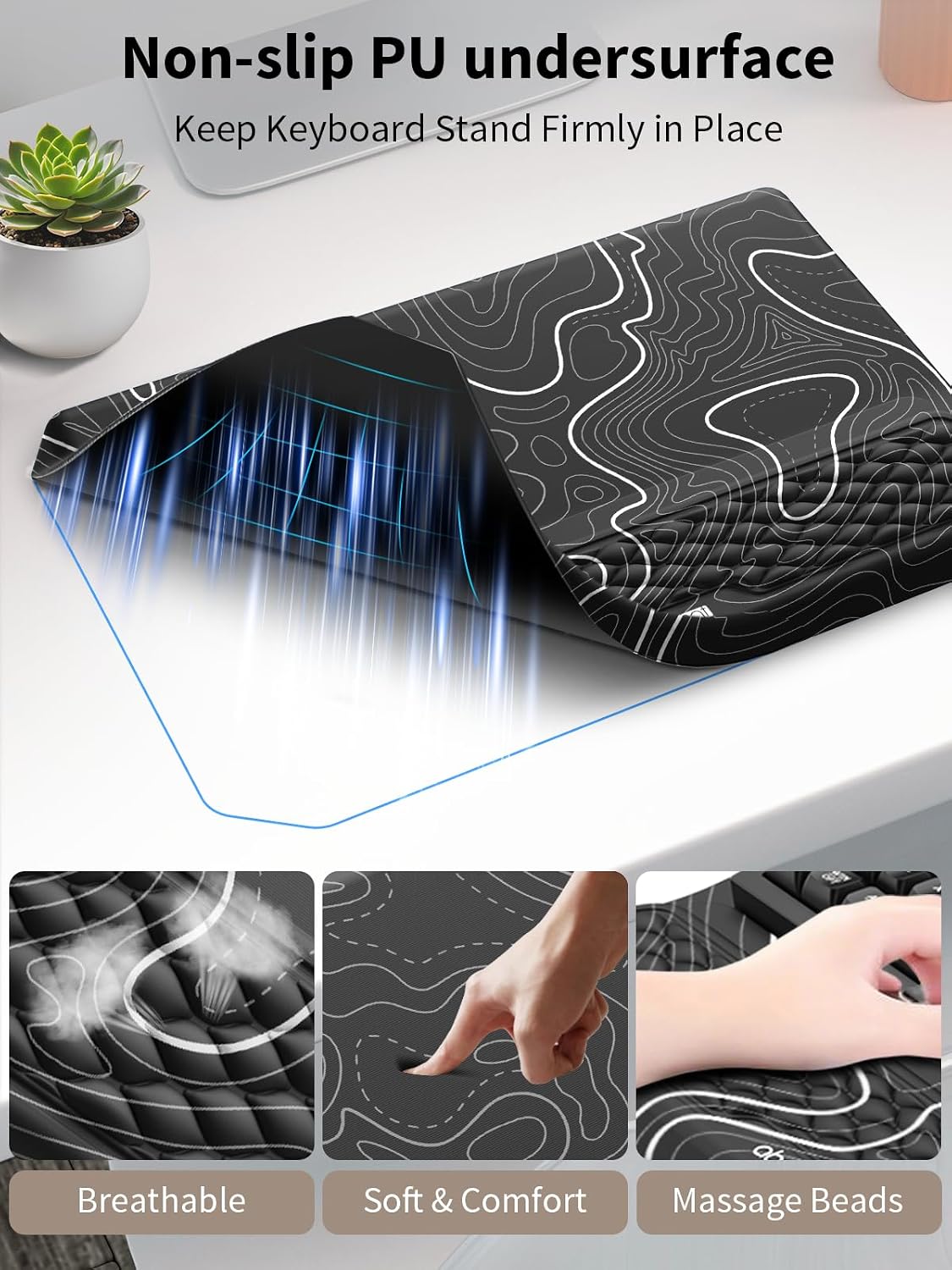 3-in-1 Ergonomic Keyboard Stand with Wrist Rest & Mouse Pad Set,Topographic